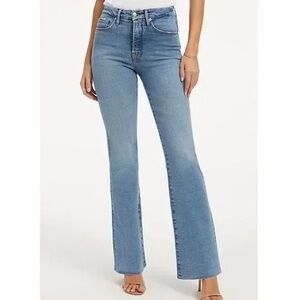 Good American Good Classic Boot Jeans High Waist Raw Hem Indigo Women Size 8